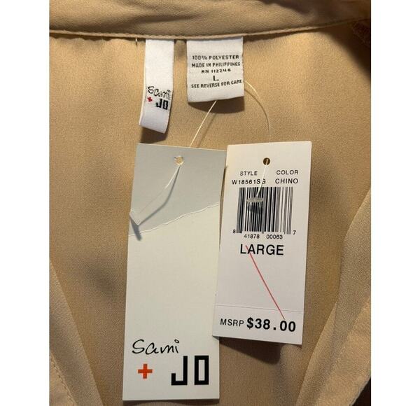 NEW Sami & Jo Women's‎ Beige Button-Up Blouse Large Roll-Tab Sleeves Casual NWT - Picture 4 of 7